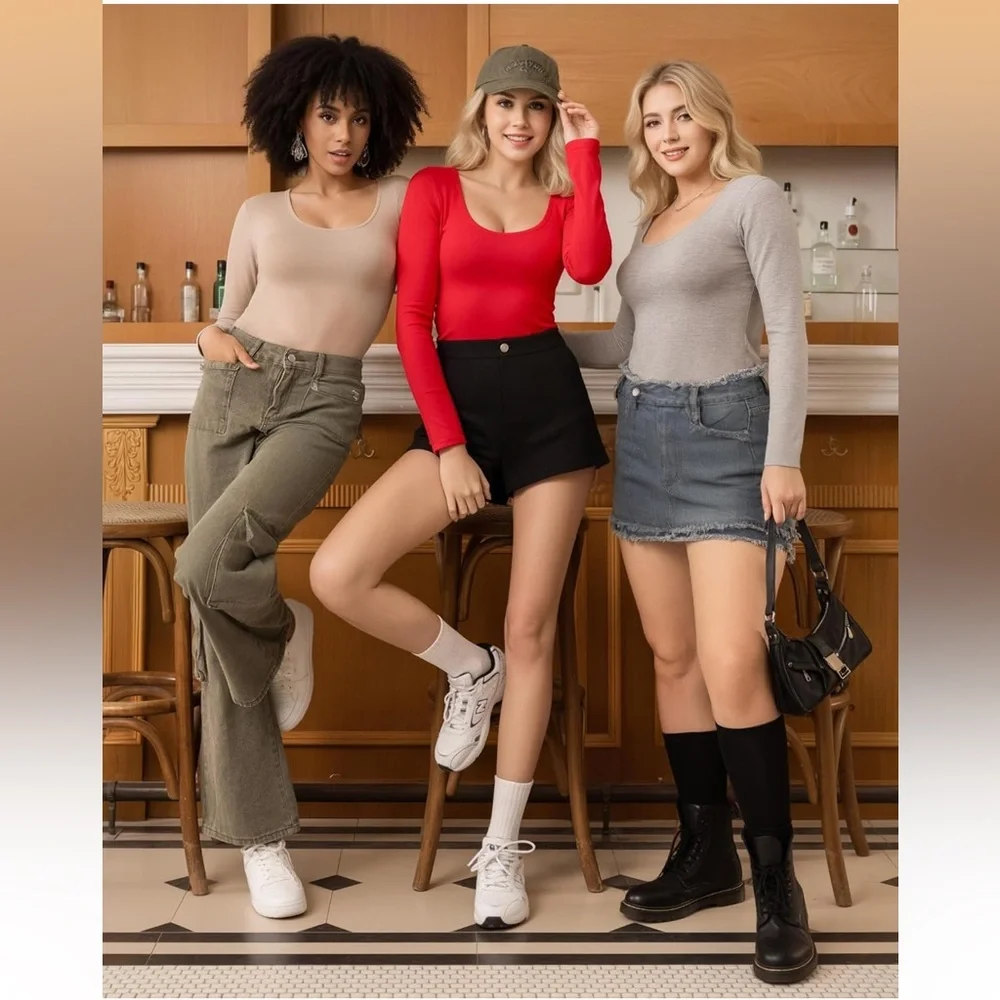 Mangopop NWT Vneck Long Sleeve Bodysuit with snap closure Size Small - Picture 2 of 8